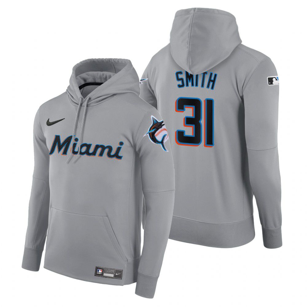 Men Miami Marlins #31 Smith gray road hoodie 2021 MLB Nike Jerseys